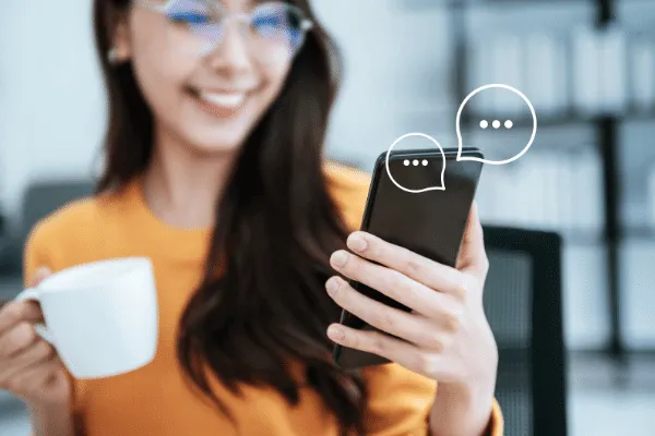 Woman using web chat software